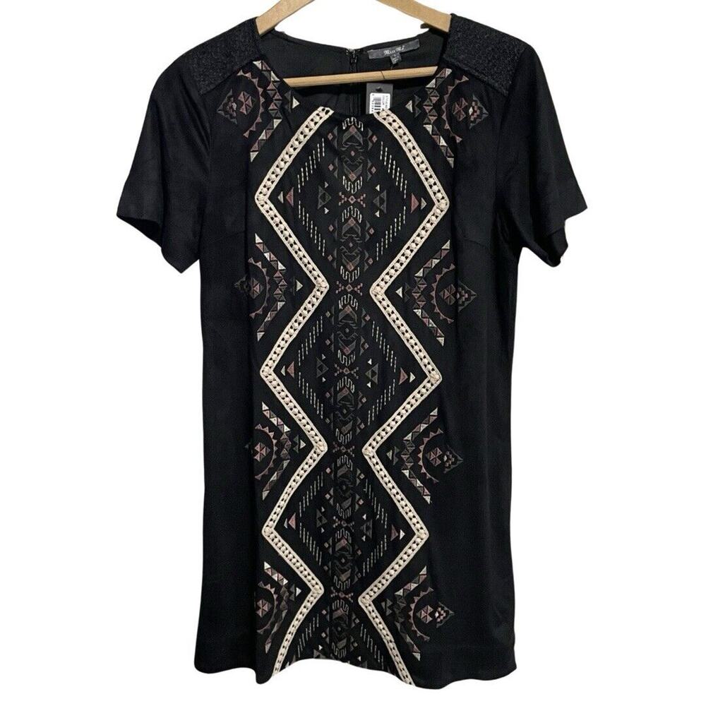 Miss Me Faux Suede Mini Sheath Dress Size S Black Short Sleeve Embroidered NEW - Picture 1 of 11